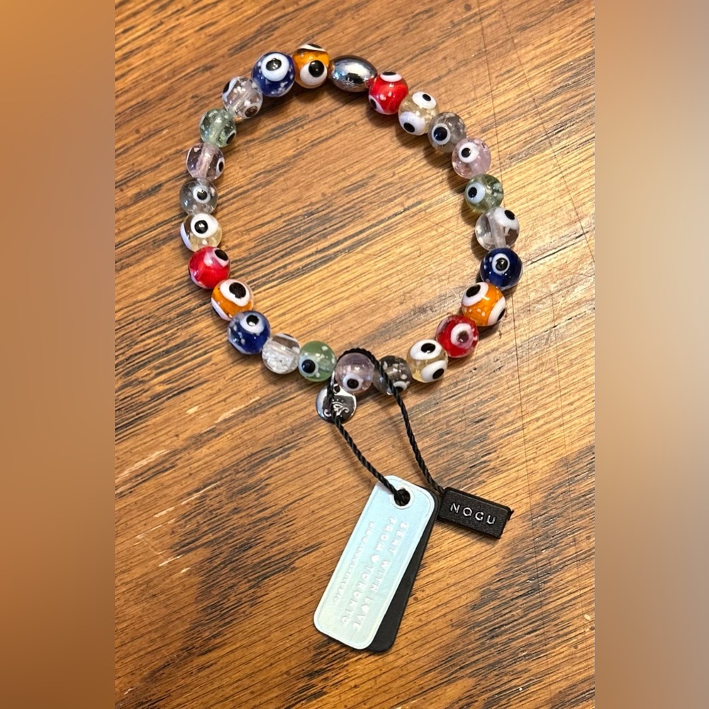 ππ NOGU Rainbow .925 Sterling Silver Firefly Glass Evil Eye Bracelet ππ - Picture 3 of 4